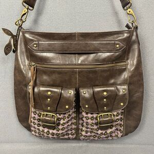 Nine West Bag Women's One Size Brown Leather Lined Knit Shoulder Bag Vintage